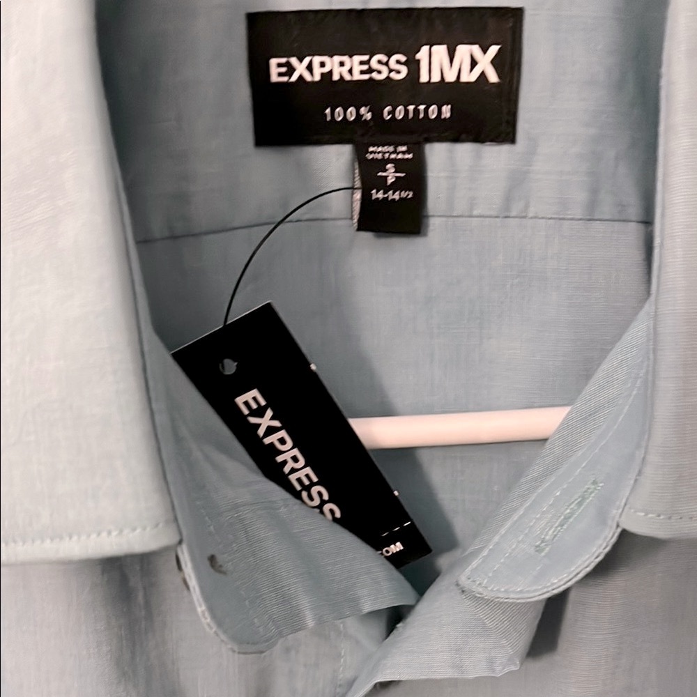 NWT EXPRESS Men's Blue Shirt Small 14-14 1/2 Extra Slim - Picture 3 of 6